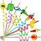 24-Piece Beach Theme Reusable Plastic Straws Set | 8 Colorful Cocktail Drinking Straws with 2 Cleaning Brushes for Summer Pool Party, Beach Ball Birthday & Tropical Favors